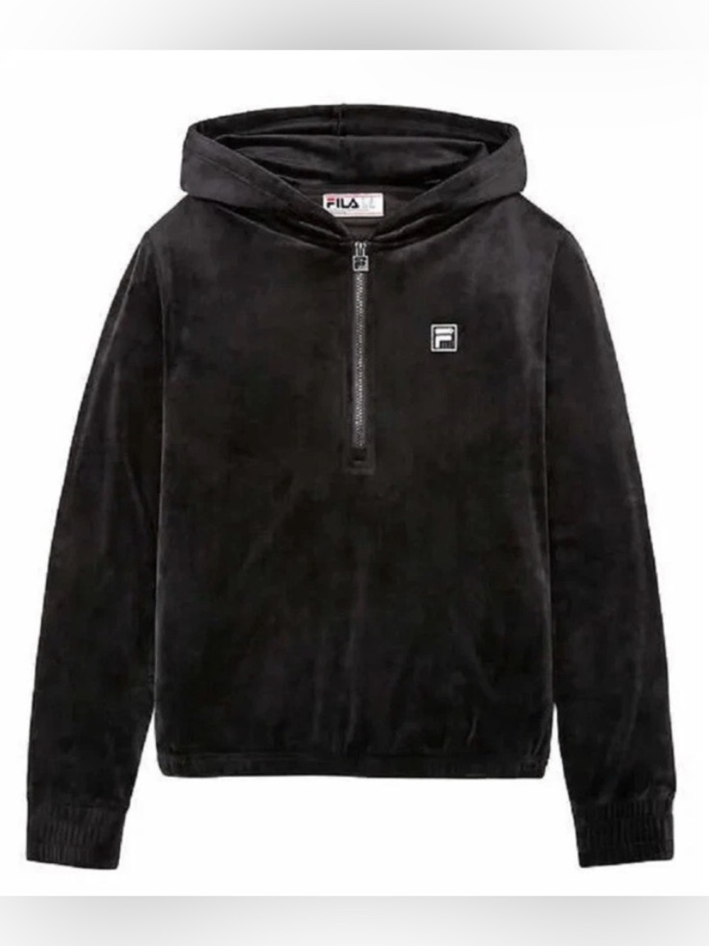 Fila Black Velour Quarter-Zip Hoodie